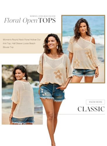 Image of Dokotoo Womens Floral Fashion Summer Tops 2026 Short Sleeve Crochet Sweaters Swimsuit Cover Ups Lightweight Knit Pullover