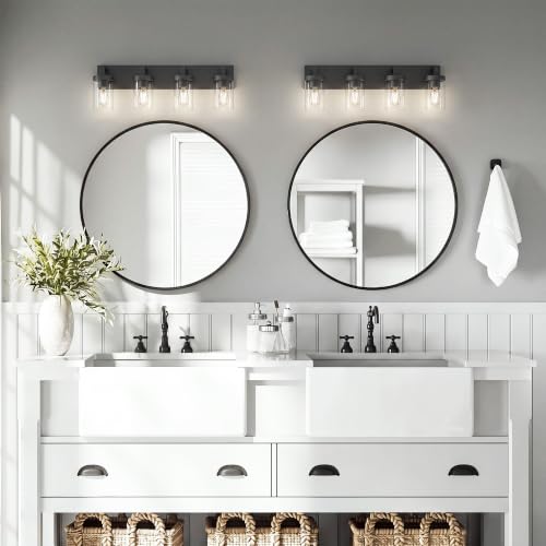 Image of Bathroom Vanity Light, 4 Light Matte Black Vanity Light with Clear Glass Shade, 30in Farmhouse Vanity Light, Bathroom Lighting Fixtures Over Mirror for Bathroom