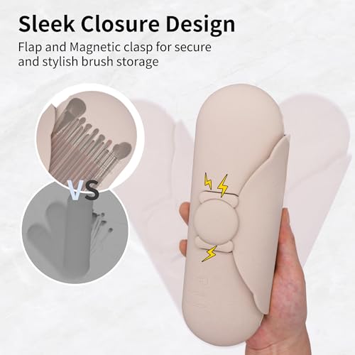 Silicone Makeup Brush Holder with Cleaning Pad - Travel Brush Organizer Case, Magnetic Closure Waterproof Cosmetic Bag for Easy Storage & On-the-Go Cleaning (9.05 Inch)4