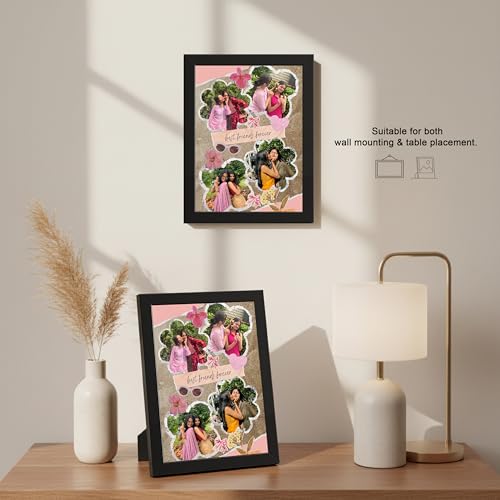 Image of Framekaari Best Friend Customised Photo Frame | Personalised Birthday Gift | Aesthetic Floral Scrapbook Design | 4 Custom Photos | Tabletop & Wall Mount | Room & Home Decor | 16x21 cm (Design-17)