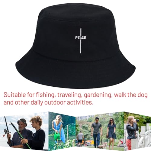 Image of Cotton Bucket Hat for Women Men Summer Travel Sun Beach Bucket Cap, Unisex Outdoor Fisherman Hat
