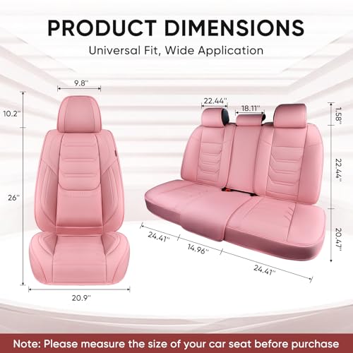 Image of TIEHESYT Pink Car Seat Covers Full Set, Breathable Leather Automotive Front and Rear Seat Covers with Headrest, Waterproof Auto Seat Protectors Fit for Most Sedans SUV Pick-up Truck