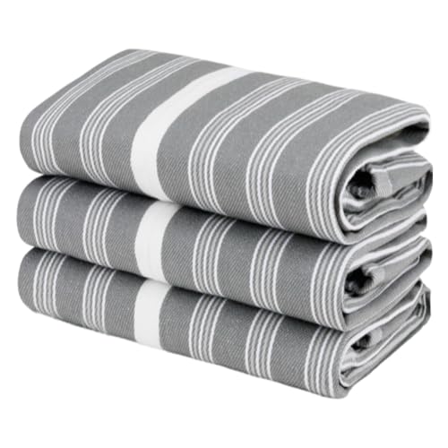 ATEN Homeware Egyptian Cotton Kitchen Tea Towels Size 50 x 70 cm Highly Absorbent & Quick-Dry Dish Towels Lint-Free & Durable Fade Resistant Made in Egypt (Grey 3 Pack)