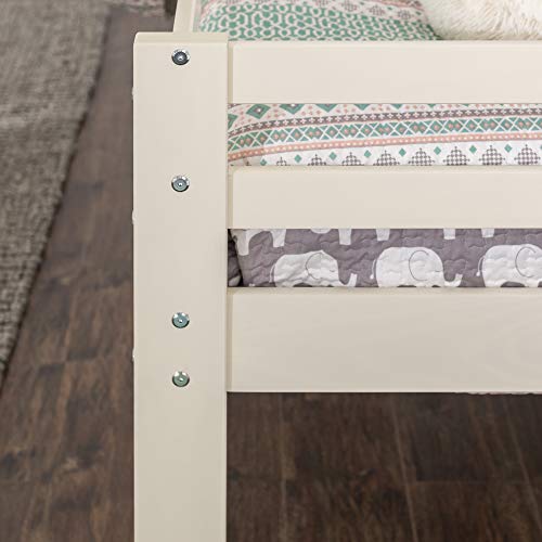 Walker Edison Wood Twin Low Loft Bunk Kids Bed Bedroom with Guard Rail and Ladder, White