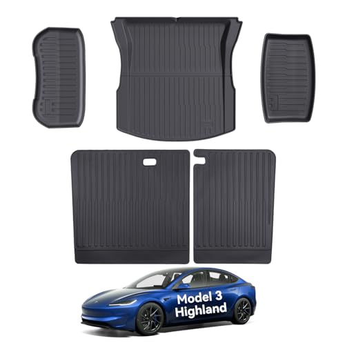 Wekar Cargo Mat Compatible with Tesla Model 3 Highland 2024-2026 Heavy-Duty TPE Trunk Liner Rear Seat Back Protector Model 3 Accessories Custom Fit Trunk Mat- 5PCS