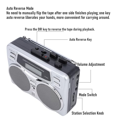 Reproductor de casete con altavoz estereo y reloj digital ASHATA 4