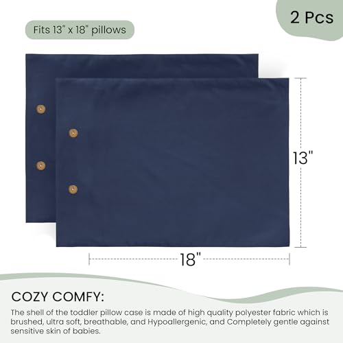 Image of EXQ Home Toddler Pillowcases with Button Closure 13x18 Travel Pillow Case Set of 2, Small Pillow Case Fits Baby Pillow Sized 12x16, 13x18, Kids Pillowcases 2 Pack Machine Washable (Dark Navy)