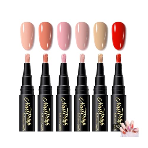 Vernis Stylo à Ongles Gel 6 Couleurs,Stylo Vernis à Ongles,Feutre Vernis à Ongle,Accessoires De Peinture Pour Manucure,Séchage Rapide Sans Lampe Uv,Idéal pour Professionnelle Ou à Domicile/Voyage
