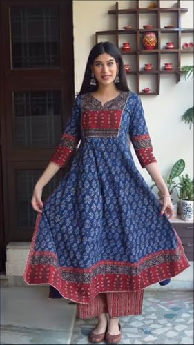 Image of ANNI Designer Women's Viscose Blend Straight Printed Kurta with Palazzo | Ethnic Indian Kurta Set | 3 /4 Sleeve Round Neck Traditional Dress | Festive Office Casual Outfit for Women