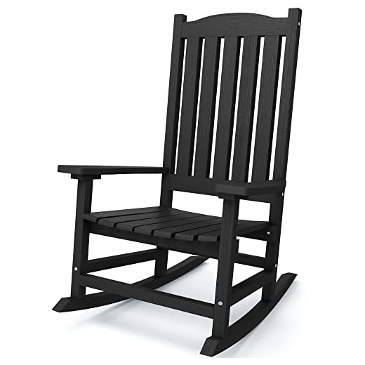SERWALL Patio Rocking Chair, Oversized Porch Rocker for Adults, All Weather Resistant Rocking Chair for Patio Lawn Garden, Black
