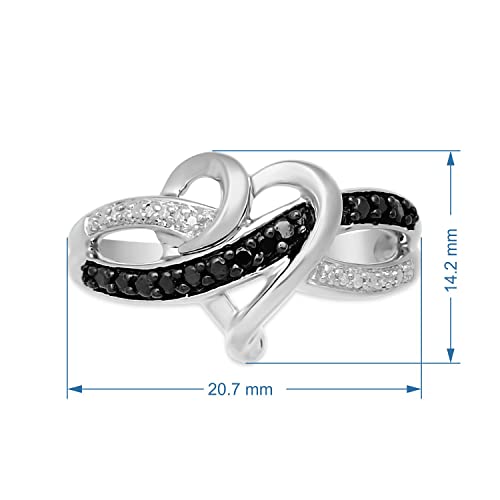 Jewelili Sterling Silver 1/10 Cttw Treated Black and Natural White Round Diamonds Heart Engagement Ring3