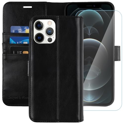 MONASAY Wallet Case Compatible for iPhone 11 Pro Max 5G, 6.5-inch, [Glass Screen Protector Included] [RFID Blocking] Flip Folio Leather Cell Phone Cover with Credit Card Holder, Black