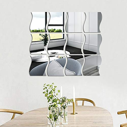 12Pcs Wavy Mirror Wall Stickers, Full Length 3D Mirror Art Diy Home Decorative Acrylic Mirror Wall Sheet Plastic Mirror Tiles For Home Living Room Bedroom Sofa Tv Setting Wall Decoration Decor #TOP1