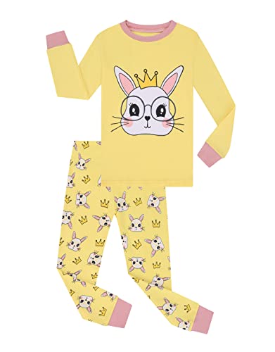 Benaive Girls Easter Pajamas Kids Bunny Easter Pjs Long Sleeves Set 100% Cotton Novelty Girls Sleepwear 2 Pieces Size 5 - image 1