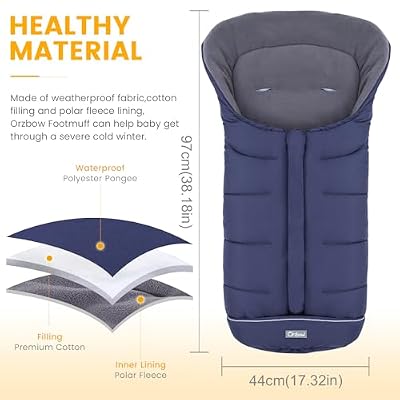 Orzbow Universal Footmuff for Stroller, Winter Warm Baby Bunting Bag, Waterproof Windproof Warm Polar Fleece Lined for Toddler Sleeping Bag, Blue