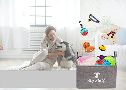 Pethiy Segeltuch Aufbewahrungskorb für Hundespielzeug mit Griff,Stoff Spielzeugkist fur Hunde,Aufbewahrungbox für Haustier Bekleidung und Zubehör-38 x 27 x 25 cm-Grau