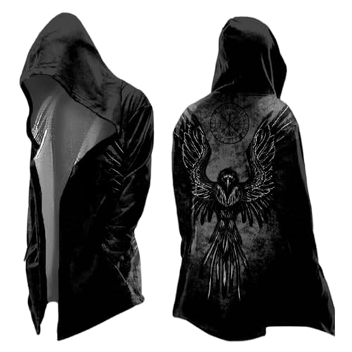 Vhersily Mito Nórdico Hombre Cárdigan Largo con Capucha, Clásico