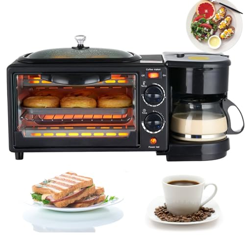 XCSCUK Breakfast Maker Station,Multifunctional Breakfast Machine,with 600ML Coffee Maker,Toaster Electric Oven, with 30-Min Time