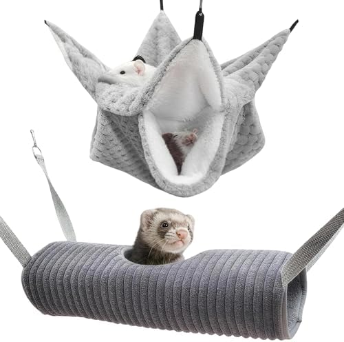 Hamaca de 2 piezas para conejillo de indias, túnel para ratas, hamaca para animales pequeños, de franela suave, accesorios para jaula, hamaca para hurones, chinchillas, escalera de azúcar