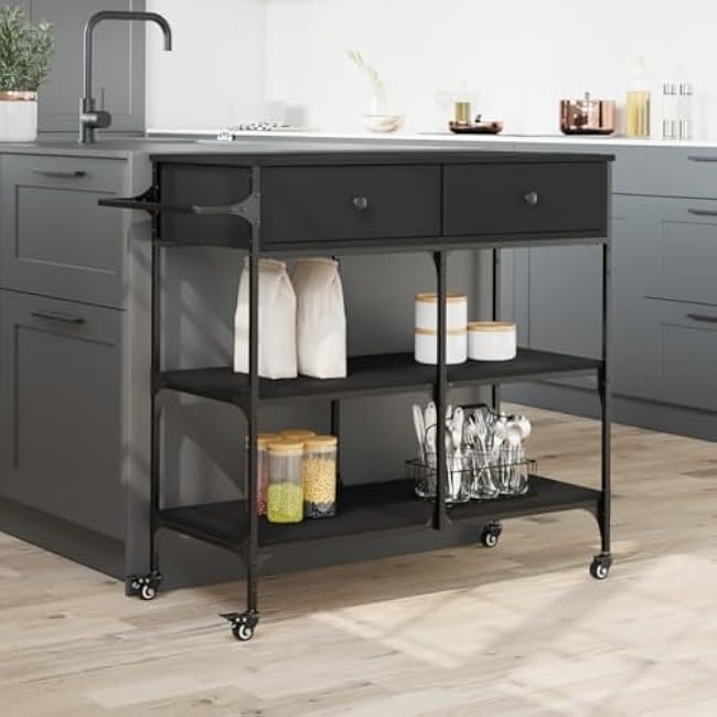 Vintage-Inspired Kitchen Trolley for Enhanced Storage and Flexibility, Sturdy Engineered Wood with Steel Frame, 41.3 for Organizing-4zChz2Cy
