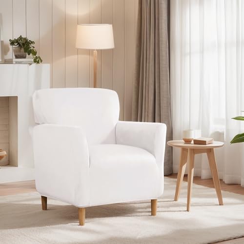 Stretch Chair Covers with Arms 1-Piece Banquet Armchair Slipcover Mid Century Modern Armchair Slipcover Anti-Slip Furniture Protector for Living Room Friendly for Kids Pets (Off White) - Image 3