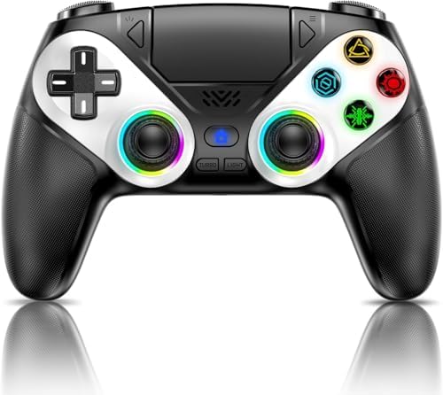 Dinosoo Manette sans fil RGB pour PS5/Pro/Slim/PC, avec palettes arrière, mode Turbo, macro, pavé tactile, suivi de mouvement 6 axes, double vibration et prise audio 3,5 mm