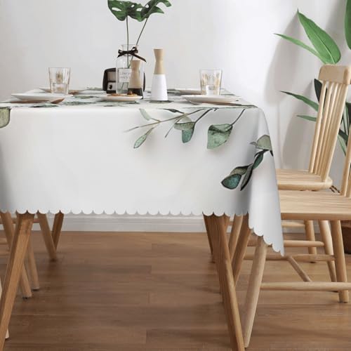 Nappe rectangulaire blanche imprimée verdure 137x183cm avec dentelle - 3