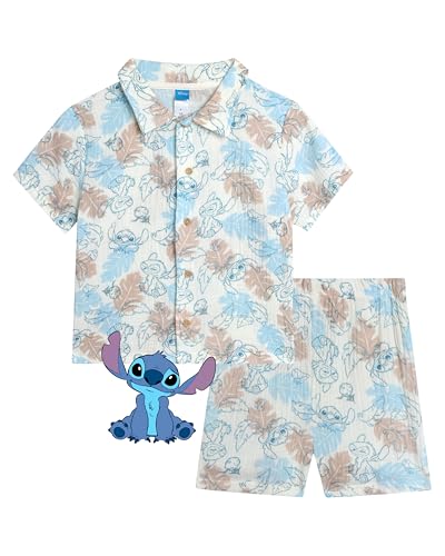 Image of Disney Baby Boys Short Set - Winnie the Pooh, Mickey Mouse, Lilo & Stitch Button Down Short Set for Infants (12M-24M)
