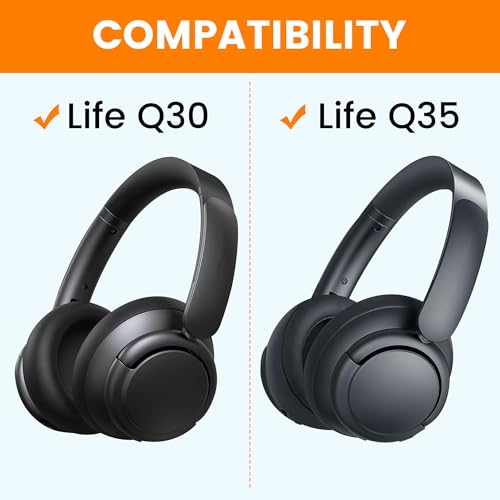 Almohadillas de repuesto con gel refrigerante profesional Lukvcoe para audífonos Anker Soundcore Life Q30/Q35, cojines para orejas con tela de seda helada y espuma de aislamiento acústico de alta densidad - Negro miniatura 2