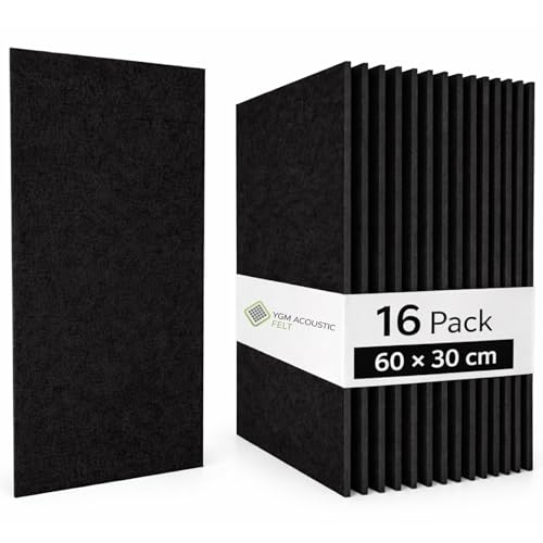 Image of YGM Acoustic Foams Luxury PET Felt Acoustic Self Adhesive Panels, 10 MM Thick, Sound Absorbing Panels for Wall | Room Noise Reducer & Sound Dampening (OG Black, 1x2 Foot - 16 Panels)