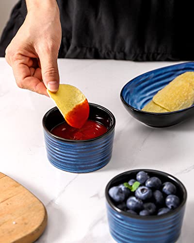 Hasense 6 Oz Ramekins For Baking,Ceramic Souffle Dish Oven Safe Set Of 6,Porcelain Dipping Sauce Bowls For Pudding, Creme Brulee, Souffle, Serving Dip, Custard, Ice Cream(Blue) #TOP3