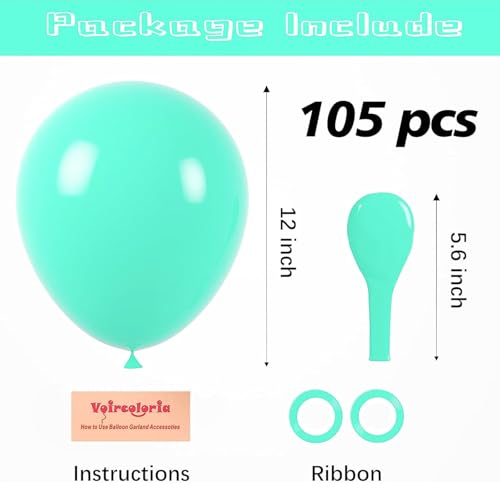Image of Voircoloria 105pcs Teal Balloons 12inch Party Latex Balloons for Boys Girls Birthday Baby Shower Gender Reveal Wedding Sunflower Party Decorations