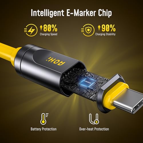 Image of AOHI 80Gb /s USB4 2.0 Cable 3.3FT with up to 120Gbps Bandwidth Boost Dual 8K /4K Display 240W PD 3.1 Fast Charging The Future Adonis for Mac mini M4 Pro MacBook iPhone 17 Pro Max, SSD,Docking, Yellow