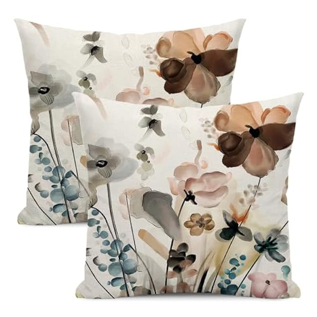Floral Pillow Covers 16x16 Inches Set of 2 Sage Green Blue Floral Throw Pillow Covers Outdoor Rustic Spring Summer Flower Decoration Pillowcase Farmhouse Decorative Cushion Cover For Sofa Couch