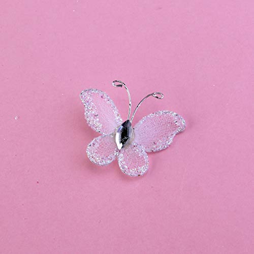 Oulii Sheer Mesh Wire Glitter Butterfly With Gem 50-Pack (White) #TOP3