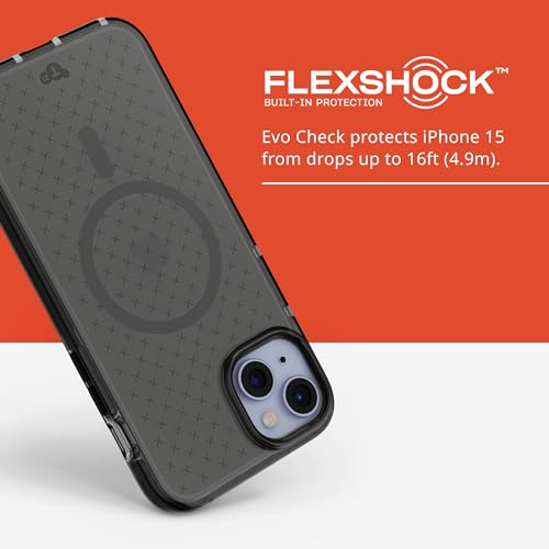 Image of Tech21 Evo Check case for iPhone 15 Plus - Compatible with MagSafe - Impact Protection Case - Smokey /Black
