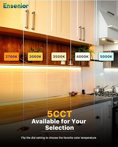 Image of Ensenior 24 Inch Hand Wave Motion Sensor LED Under Cabinet Lighting with Hardwired or Plug-in Installation, Dimmable Under Counter Lights with 2.4G Wireless Control for Kitchen, 5CCT, 120V, 14W 930LM