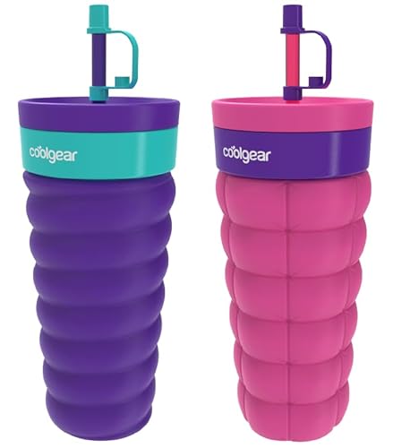 COOL GEAR 20oz Go Grip Voyage Tumbler with Straw, Texture Reusable Travel Cup, BPA-Free Lid, Comfortable Non-Slip Grip, Easy Sipping Design for Beverages On the Go - TWIST/PUFFY