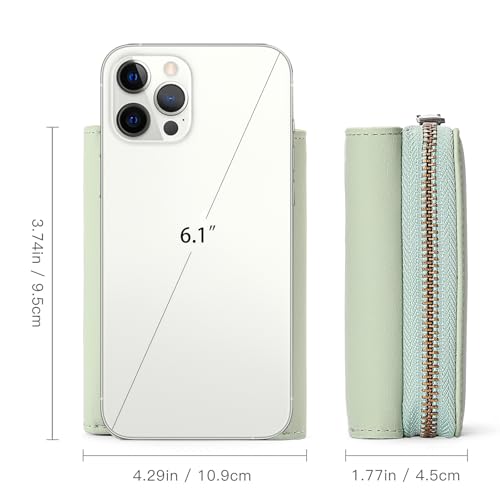 Small Genuine Leather Wallet for Women RFID Blocking Credit Card Holder (Light Green)4