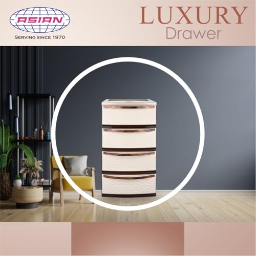 Image of Luxury Drawer 4 - Asian Plastowares | Multipurpose Plastic Drawer: Modular Chest Storage Organizer for Home, Bedroom, Kitchen, Office, School, Kids, Doctors, and Parlor (Beige)