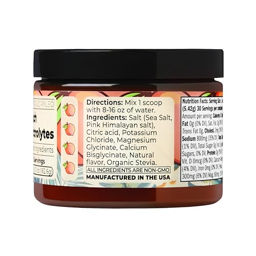 Image of Santa Cruz Paleo Electrolyte Powder, Peach Flavor, Sugar Free Hydration Drink Mix with Himalayan Pink Salt, Sea Salt, Magnesium Glycinate, Potassium Chloride, Sweetened with Stevia, 30 Servings
