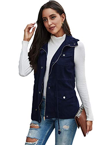 Qearal Womens Military Jacket Zip Up Buttons Lightweight Pocket Utility Anorak Safari Coat Outwear