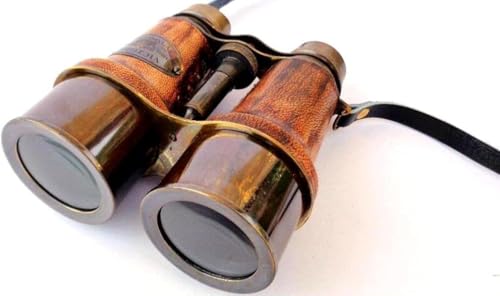 Jumelles nautiques vintage en laiton 12,7x11,4 cm et cuir pour collectionneur de télescope