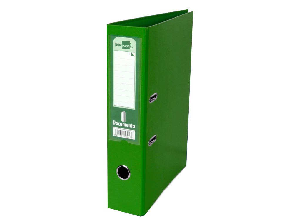 Archivador de palanca liderpapel folio documenta forrado pvc con rado lomo 75mm verde compresor metalico