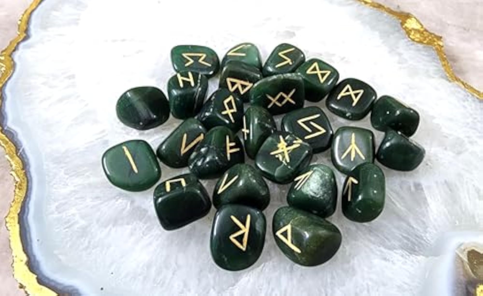 Jade Crystal Rune Set, Divination Tool for Tarot Reading