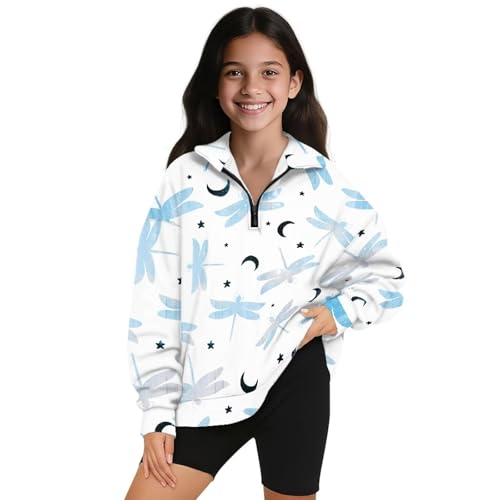Sweat court à manches longues pour filles avec col zippé élégant Binienty