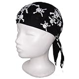 BestSaller 1326 Piraten Bandana Tuch aus 100% Baumwolle, schwarz mit Totenköpfen, schwarz (1 Stück)
