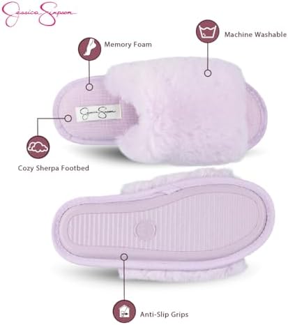 Jessica Simpson Women's Plush Faux Fur Fuzzy Slide on Open Toe Slipper, Lilac, Medium | Image 2