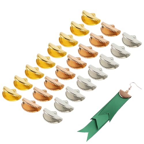 DIYEAH 150pcs Pinch Crimp Ends for Jewelry Making, Half Round Ribbon Cord Crimp Ends Fan Shape Fastener Clasps with for DIY Craft Choker Anklets