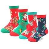 KAKAVENTE Christmas Socks for Kids,4 Pairs Funny Crazy Holiday Socks,Fun Cute Christmas Gifts for Boys Girls